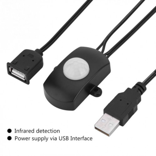 DC 5V / 12V / 24V USB corps infrarouge PIR capteur de mouvement commutateur commutateur de détecteur de mouvement humain pour bande lumineuse LED (noir) SH501A474-07