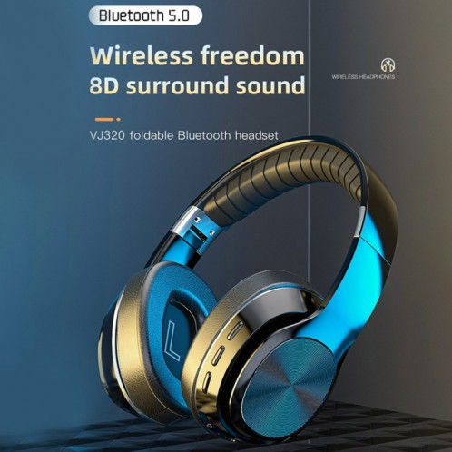 VJ320 Bluetooth 5.0 casque sans fil pliable monté sur la tête prend en charge la carte TF avec micro (bleu) SH301B835-020