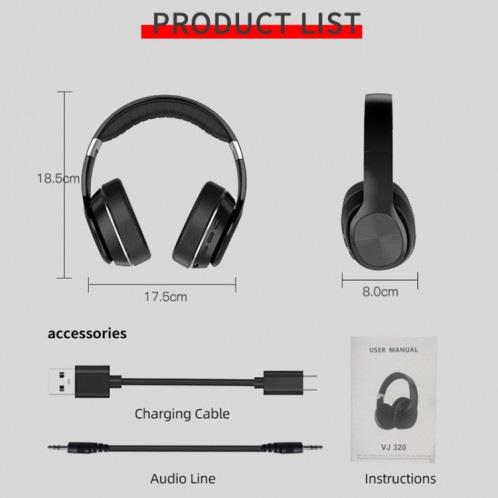 VJ320 Bluetooth 5.0 casque sans fil pliable monté sur la tête prend en charge la carte TF avec micro (bleu) SH301B835-020