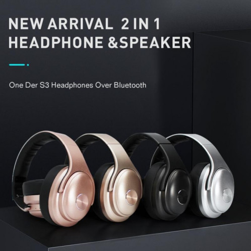 OneDer S3 2 en 1 casque et haut-parleur portable sans fil Bluetooth casque antibruit sur l'oreille stéréo (noir) SO801A1859-010