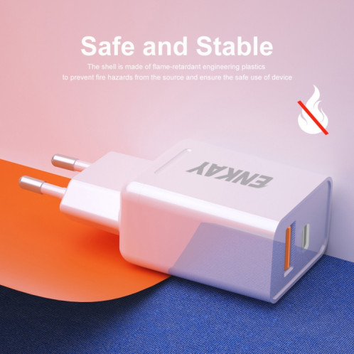 ENKAY Hat-Prince T030 18W 3A PD + QC3.0 double USB adaptateur d'alimentation de charge rapide prise ue chargeur de voyage portable avec câble Micro USB 1m 3A SE18031661-09