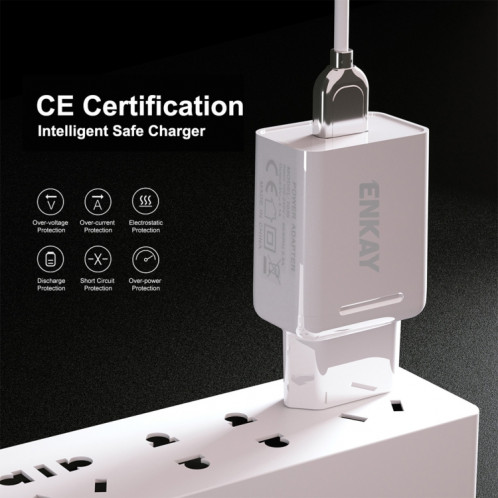 ENKAY Hat-Prince T030 18W 3A PD + QC3.0 double USB adaptateur d'alimentation de charge rapide prise ue chargeur de voyage portable avec câble Micro USB 1m 3A SE18031661-09