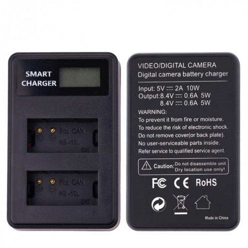 Pour Canon NB-10L Batterie Écran LCD intelligent Chargeur double canal USB SH38181648-05