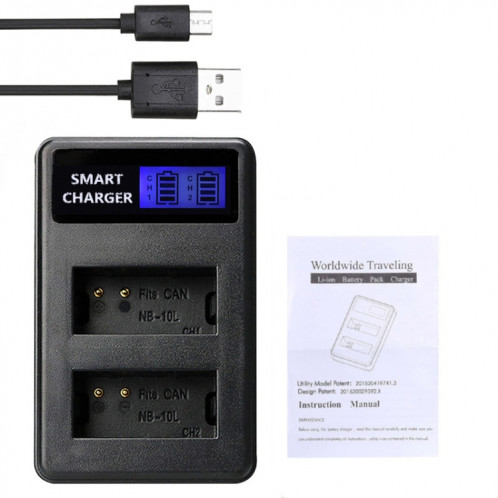 Pour Canon NB-10L Batterie Écran LCD intelligent Chargeur double canal USB SH38181648-05