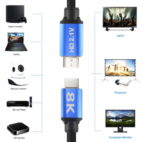 HD08 8K Ultra Clear HDMI 2.1 TV Câble HDMI pour décodeur de projection pour ordinateur, longueur du câble: 2 m SH5504573-08