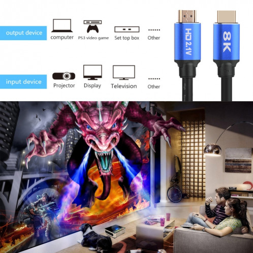 HD08 8K Ultra Clear HDMI 2.1 TV Câble HDMI pour décodeur de projection pour ordinateur, longueur du câble: 2 m SH5504573-08