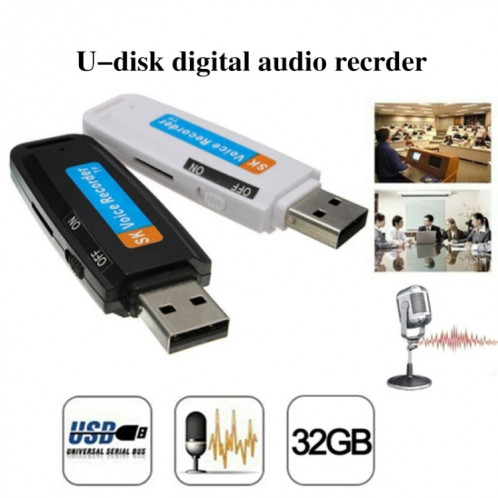 SK001 Professionnel Rechargeable U-Disque U-Disque Portable USB Digital Audio Voice Recorder Prise en charge de la carte TF jusqu'à 32 Go Dictaphone Flash Drive (Noir) SH201A1651-08