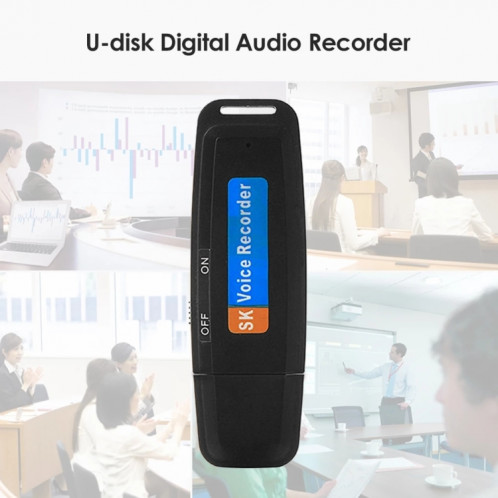 SK001 Professionnel Rechargeable U-Disque U-Disque Portable USB Digital Audio Voice Recorder Prise en charge de la carte TF jusqu'à 32 Go Dictaphone Flash Drive (Noir) SH201A1651-08