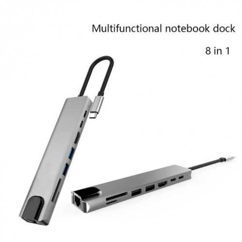 Alliage d'aluminium 8 en 1 Multi HD USB USB 3.0 USB-C HUM ADAPTATEUR DE CHARGEMENT SD PD et TF RJ45 Lecteur de carte RJ45 pour MacBook Pro Air SH45771570-06
