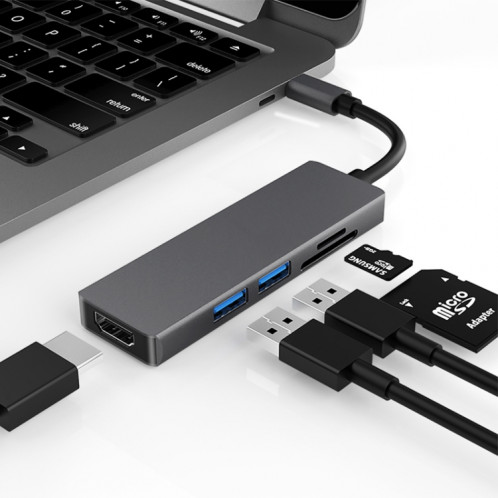 5 en 1 Type-C à HDMI + 2 x USB 3.0 + SD / TF Adaptateur hub SH48441198-04