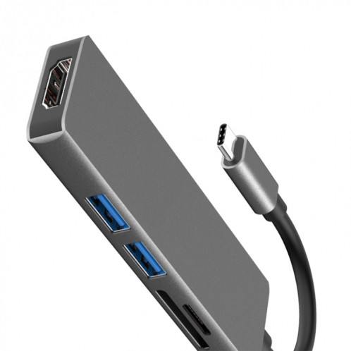 5 en 1 Type-C à HDMI + 2 x USB 3.0 + SD / TF Adaptateur hub SH48441198-04