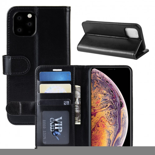 Étui à rabat horizontal en cuir à rabat horizontal R64 Texture pour iPhone 11 Pro Max, avec support et emplacements de cartes et porte-monnaie (noir) SH501A1956-09