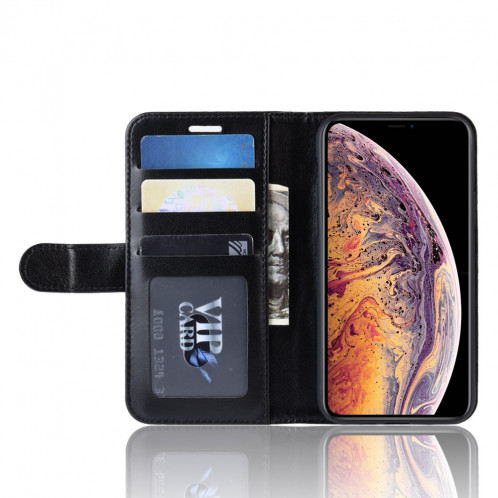 Étui à rabat horizontal en cuir à rabat horizontal R64 Texture pour iPhone 11 Pro Max, avec support et emplacements de cartes et porte-monnaie (noir) SH501A1956-09