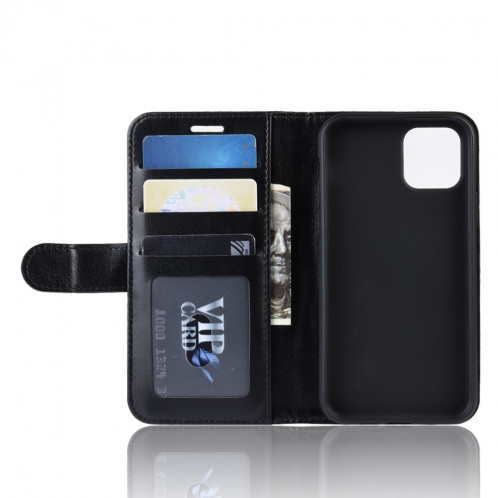 Étui à rabat horizontal en cuir à rabat horizontal R64 Texture pour iPhone 11 Pro Max, avec support et emplacements de cartes et porte-monnaie (noir) SH501A1956-09