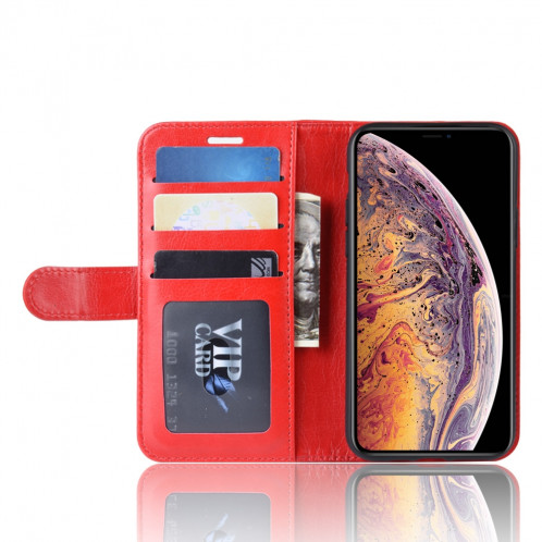 Étui à rabat horizontal en cuir à rabat horizontal R64 Texture pour iPhone 11 Pro Max, avec support et emplacements de cartes et porte-monnaie (rouge) SH501C1779-09