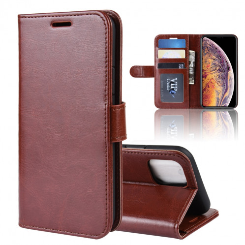 Étui à rabat horizontal en cuir à rabat horizontal R64 Texture pour iPhone 11 Pro Max, avec support et emplacements pour cartes et porte-monnaie (Marron) SH501D790-09