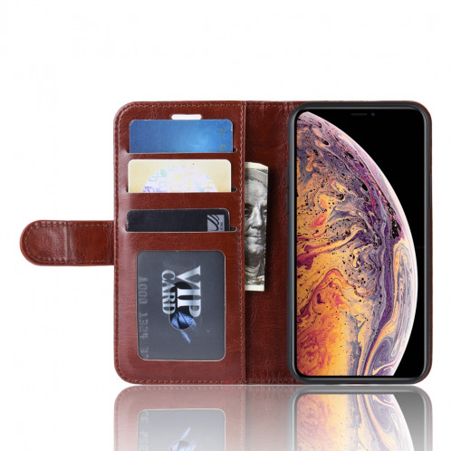 Étui à rabat horizontal en cuir à rabat horizontal R64 Texture pour iPhone 11 Pro Max, avec support et emplacements pour cartes et porte-monnaie (Marron) SH501D790-09