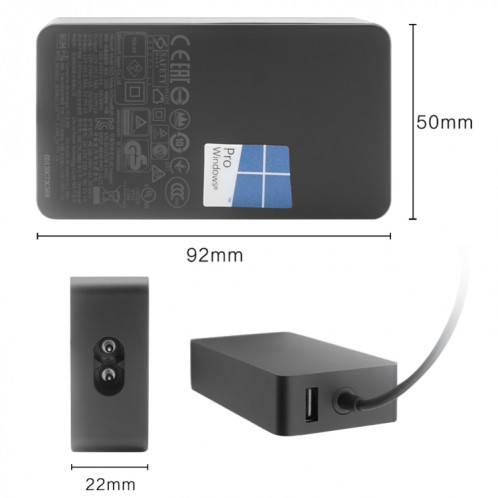 Chargeur d'adaptateur secteur 36W 12V 2.58A / 5V 1A pour Microsoft Surface Pro 3/4, Fiche américaine SH4877722-05