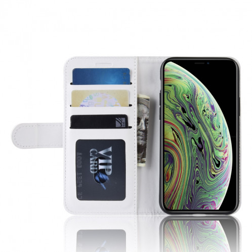 Etui à rabat horizontal à rabat horizontal R64 Texture pour iPhone 11 Pro, avec support et emplacements de cartes et porte-monnaie (Blanc) SH001B1115-010