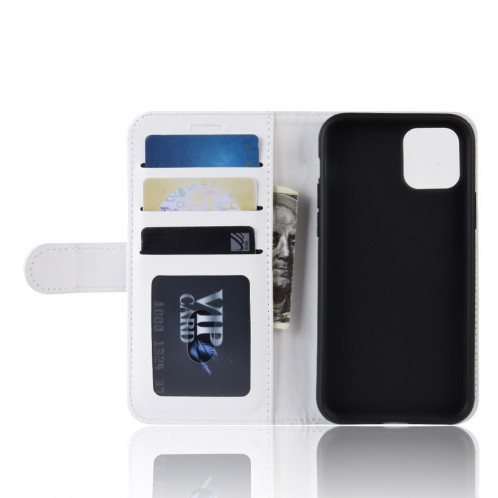 Etui à rabat horizontal à rabat horizontal R64 Texture pour iPhone 11 Pro, avec support et emplacements de cartes et porte-monnaie (Blanc) SH001B1115-010