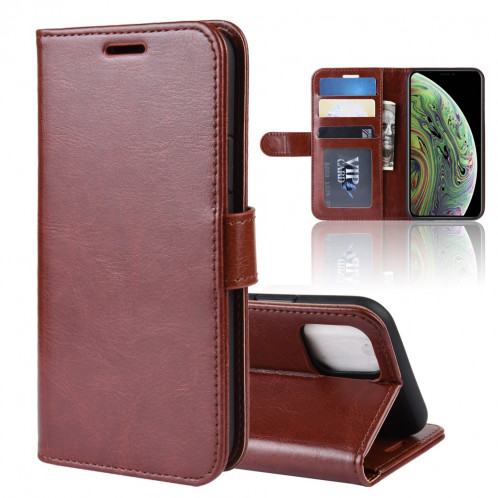 Étui à rabat horizontal en cuir à rabat horizontal R64 Texture pour iPhone 11 Pro, avec support, logements pour cartes et portefeuille (Marron) SH001D1158-010