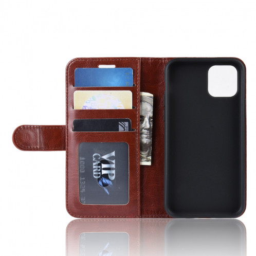 Étui à rabat horizontal en cuir à rabat horizontal R64 Texture pour iPhone 11 Pro, avec support, logements pour cartes et portefeuille (Marron) SH001D1158-010