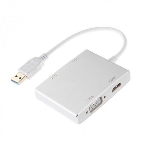 WS-03 4 en 1 USB 3.0 sur VGA + HDMI + DVI + RJ45 Carte réseau Convertisseur Ethernet SH50501843-05