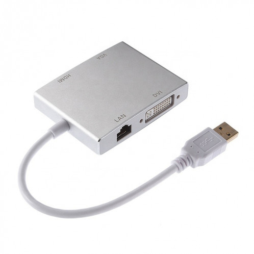 WS-03 4 en 1 USB 3.0 sur VGA + HDMI + DVI + RJ45 Carte réseau Convertisseur Ethernet SH50501843-05