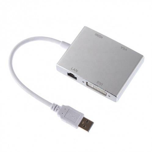 WS-03 4 en 1 USB 3.0 sur VGA + HDMI + DVI + RJ45 Carte réseau Convertisseur Ethernet SH50501843-05