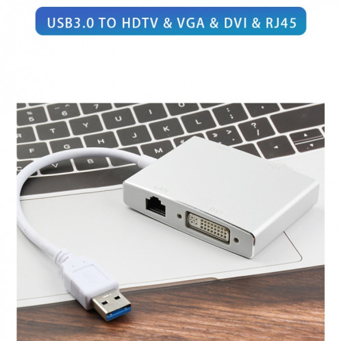 WS-03 4 en 1 USB 3.0 sur VGA + HDMI + DVI + RJ45 Carte réseau Convertisseur Ethernet SH50501843-05
