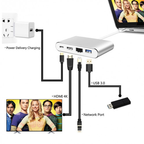 WS-07 Type-C 3.1 à RJ45 + HDMI + Station d'accueil multifonctionnelle de conversion multifonctionnelle de convertisseur PD 4-in-1 SH50531923-06