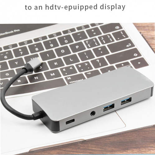 WS-06 9 en 1 Type-C à RJ45 + VGA + PD + HDMI + SD + TF + AUDIO 3.5MM + 2 x Adaptateur hub USB3.0 SH5061685-06