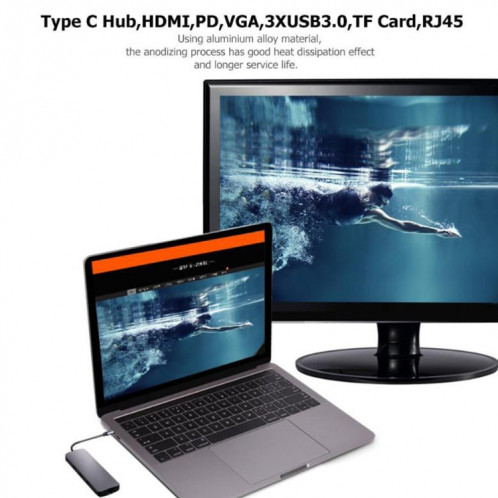 WS-11 8 en 1 Type-C à HDMI + VGA + SD + TF + RJ45 + PD + 2 x Convertisseur Adaptateur Hub USB3.0 SH5067412-05