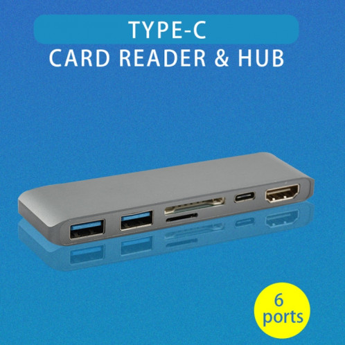 WS-15 6 en 1 Type-C à HDMI + USB 3.0 x 2 + SD + TF + pd hub convertisseur SH50711373-06