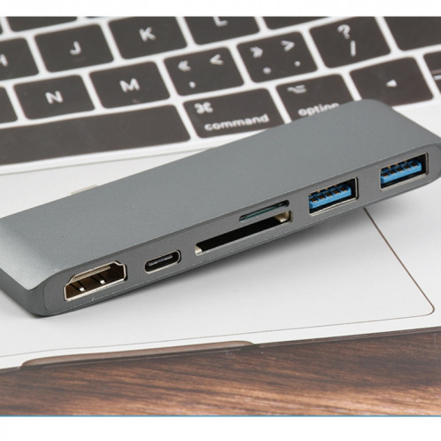 WS-15 6 en 1 Type-C à HDMI + USB 3.0 x 2 + SD + TF + pd hub convertisseur SH50711373-06