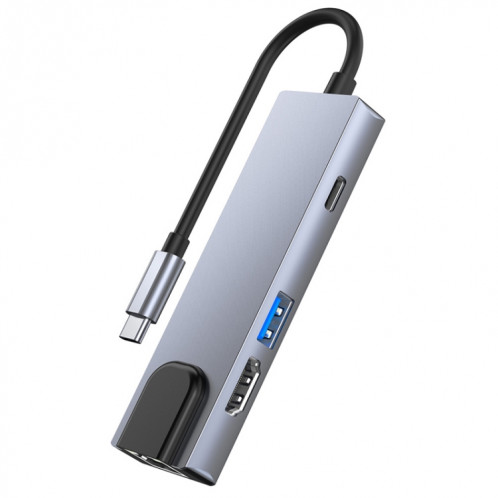 6 en 1 Type-C à HDMI + RJ45 + SD / TF + Adaptateur de moyeu USB + PD + PD + PD + SH5173881-04