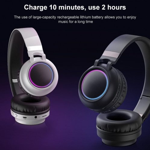 Écouteurs BLUETOOTH 5.0 de BD01 Colorful de LED BLUETOOTH FLIQUIBLES HIFI sans fil HiFi Stereo avec MIC, support TF Carte / 3.5mm Aux (Noir) SH201A1143-07
