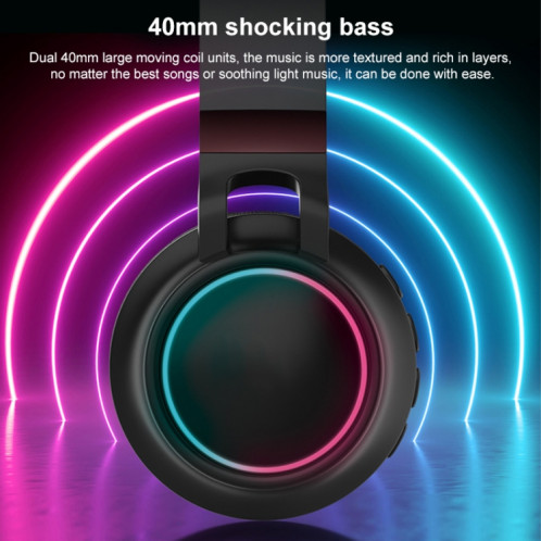Écouteurs BLUETOOTH 5.0 de BD01 Colorful de LED BLUETOOTH FLIQUIBLES HIFI sans fil HiFi Stereo avec MIC, support TF Carte / 3.5mm Aux (Noir) SH201A1143-07