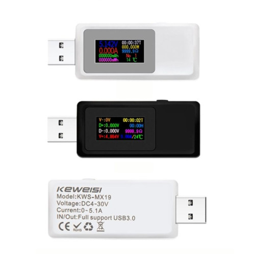 KEWEISI KWS-MX19 Testeur USB DC 4V-30V 0-5A Détecteur de tension de courant (blanc) SH001B879-05