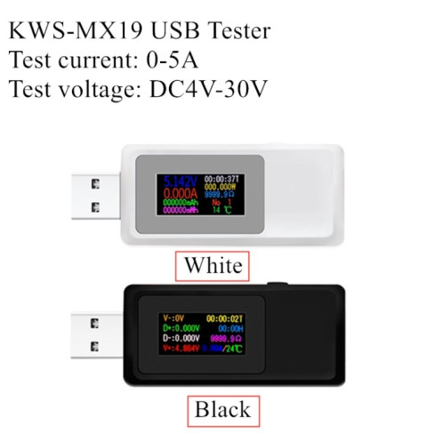 KEWEISI KWS-MX19 Testeur USB DC 4V-30V 0-5A Détecteur de tension de courant (blanc) SH001B879-05