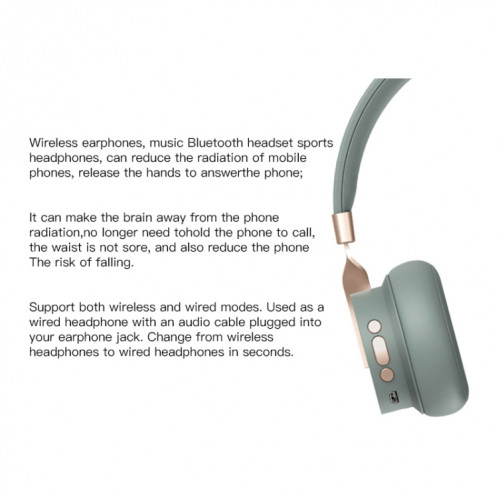 P3 Wireless 5.0 Super Bass HIFI Casque de jeu stéréo avec microphone, support TF / FM / AUX (vert) SH101A1827-07