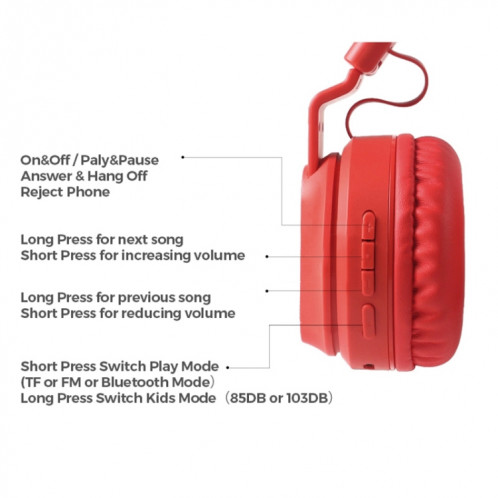 Bobo Kids cadeau Bluetooth 5.0 Bass Bas Annulation de casque sans fil stéréo avec micro, support TF carte / FM / in-in (rose) SH401C1239-07