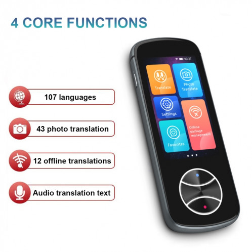 V10 3,0 pouces écran tactile Traducteur intelligent 107 langues avec traduction / photo hors ligne (gris) SH401B1293-06