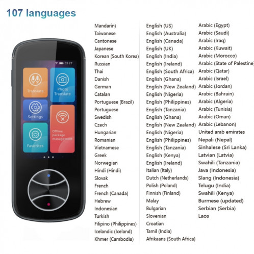 V10 3,0 pouces écran tactile Traducteur intelligent 107 Langues avec traduction hors ligne / traduction de la photo (Noir) SH401A1208-06