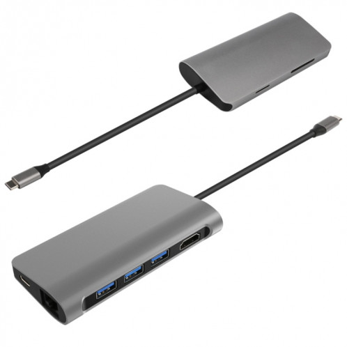 8 en 1 Type-C à HDMI + USB 3.0 x 3 + RJ45 + PD + SD / TF Adaptateur hub SH54561623-05