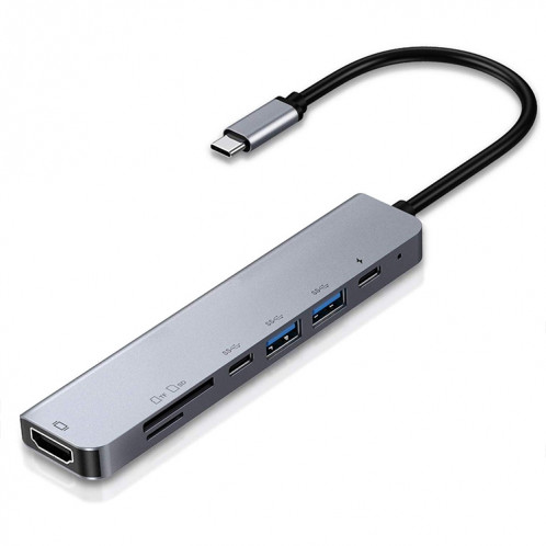 7 en 1 Type-C à HDMI + SD / TF + 2 x Type-C + 2 x Adaptateur séparateur multifonctions multi-fonctions USB3.0 SH5457377-06