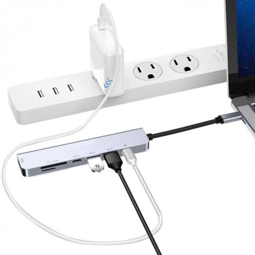 7 en 1 Type-C à HDMI + SD / TF + 2 x Type-C + 2 x Adaptateur séparateur multifonctions multi-fonctions USB3.0 SH5457377-06