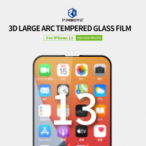 Pinwuyo 9H 3D Film en verre trempé en plein écran en plein écran pour iPhone 13/13 Pro (Noir) SP001A839-07