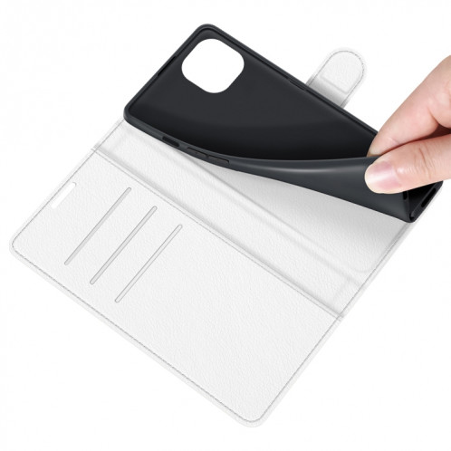 Pour iPhone 13 Litchi Texture Texture Horizontal Flip Cas de protection avec porte-carte et portefeuille (blanc) SH601B263-07