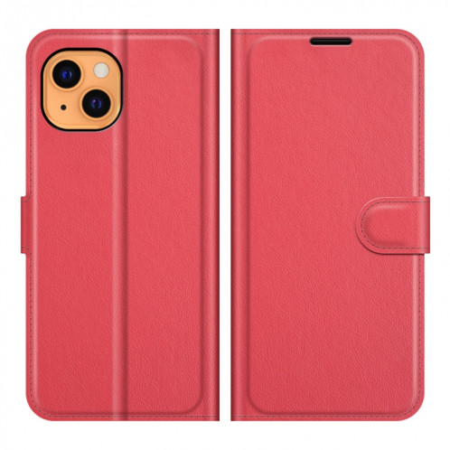 Pour iPhone 13 Litchi Texture Texture Horizontale Flip Cas de protection avec porte-carte et portefeuille (rouge) SH601C1193-07
